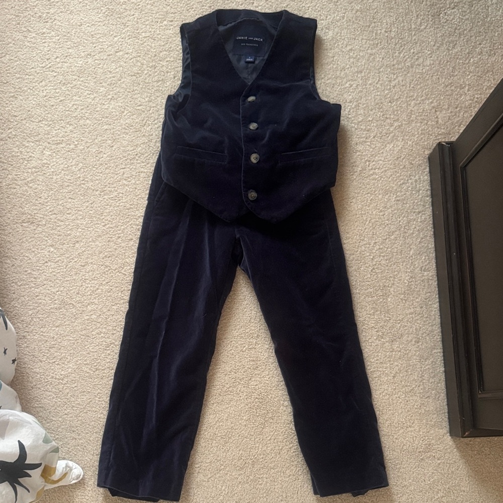 Boys Holiday Janie and Jack Velvet Blue Vest and Pant